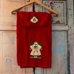 VTG Red Angel Embroidered bath Towel Set Christmas - holiday - festive